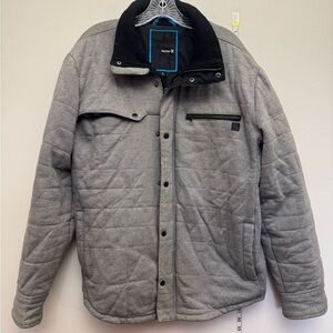 Hurley Men’s Quilted Jacket – Gray Lightweight Insulated Coat (Size Large)